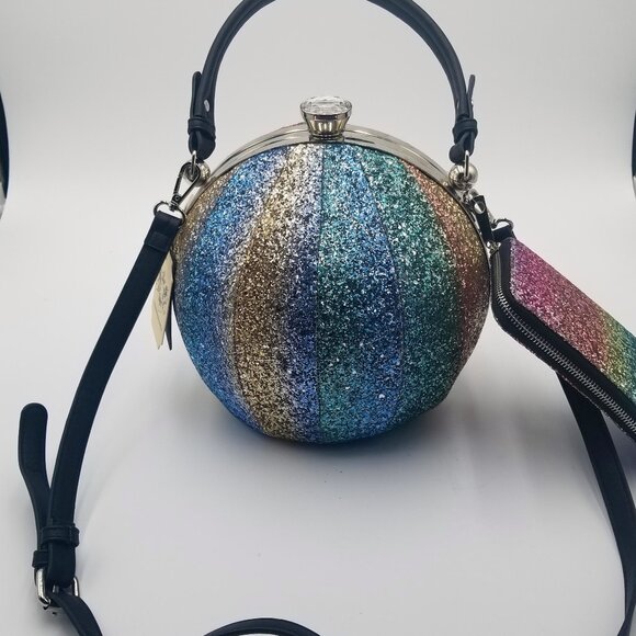 Rainbow Glitter Bling Vegan Handbag Republic Ball Style Purse w/ wallet 11x11x11 - Picture 1 of 8